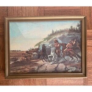 VINTAGE Currier & Ives Print "Taking the Back Track" - 1960s 1970s Western